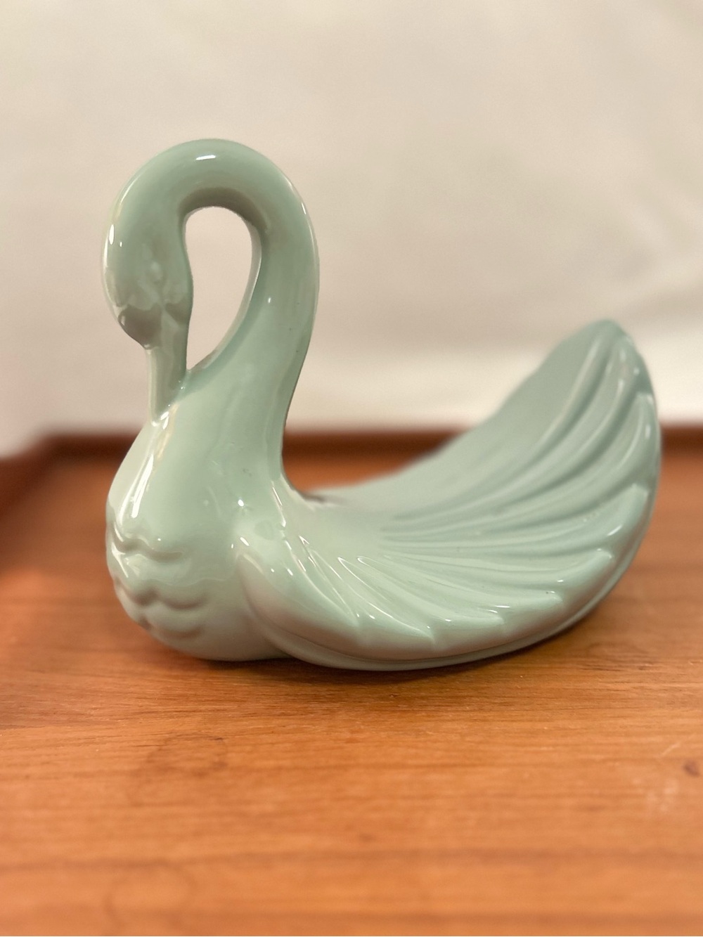 Vintage Glossy Teal Ceramic Swan Figurine Accent